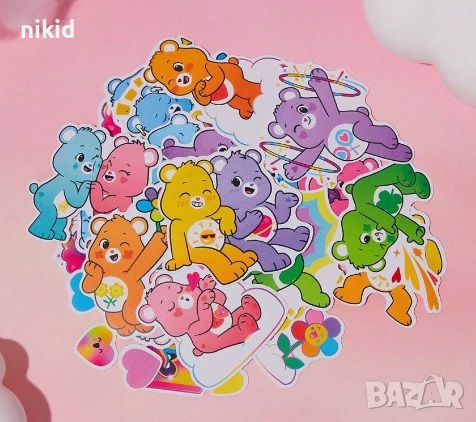 40 бр Грижовните мечета The Care Bears малки самозалепващи лепенки стикери украса картонена торта  , снимка 3 - Други - 27963302