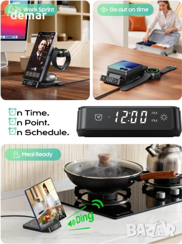 3 в 1 Безжична станция за зареждане с будилник за устройства Samsung, сгъваема, снимка 6 - Безжични зарядни - 53656887