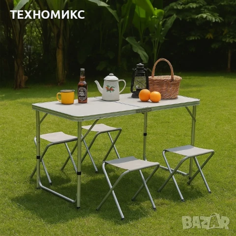 Компект Сгъваема Маса и Столове Malatec , 4 Стола, Алуминиев Материал, Сгъваема, 120 x 60 x 70 cm, снимка 13 - Други - 42036995