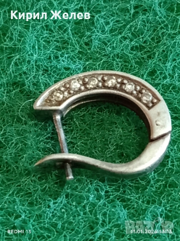Стилна сребърна обеца с инкрустирани кристали майстоска изработка 52734