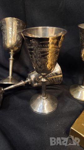 Стари английски чашки на столче никелово сребро, снимка 1