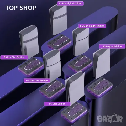 Докинг станция, зарядна и охлаждаща станция за PS5, RGB LED, стойка за слушалки и PS Portal, сива, снимка 3 - Аксесоари - 49335578