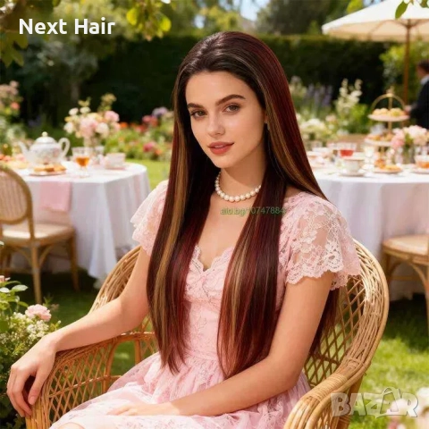 Омбре перука с дантела екстравагантен микс от червени и руси кичури, снимка 7 - Аксесоари за коса - 52909621