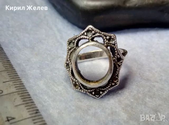 СТАР АЖУРЕН РетроАРТ СРЕБЪРЕН ПРЪСТЕН СРЕБРО 925 с ГНЕЗДА За ИНКРУСТИРАНЕ на СКЪПОЦЕННИ КАМЪНИ 41693, снимка 9 - Пръстени - 50023452