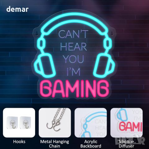 YuanDian LED Неонов знак - Can't Hear You I'm Gaming, снимка 4 - Лед осветление - 45657311