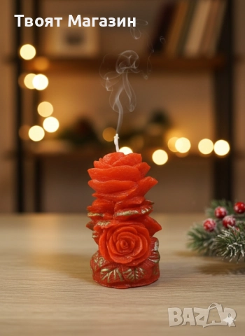 Свежа свещ във формата на роза в розов и червен Цвят, снимка 2 - Подаръци за рожден ден - 52681113