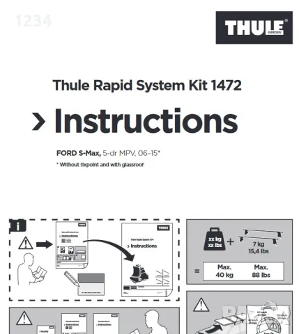 комплект Thule kit 1472 за рейлинг багажник греди за FORD S-Max, 5-dr MPV, 06–15, снимка 3 - Аксесоари и консумативи - 47405713