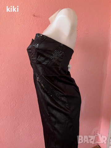 Texto L Черна сатенена рокля с пайети , снимка 3 - Рокли - 53828092