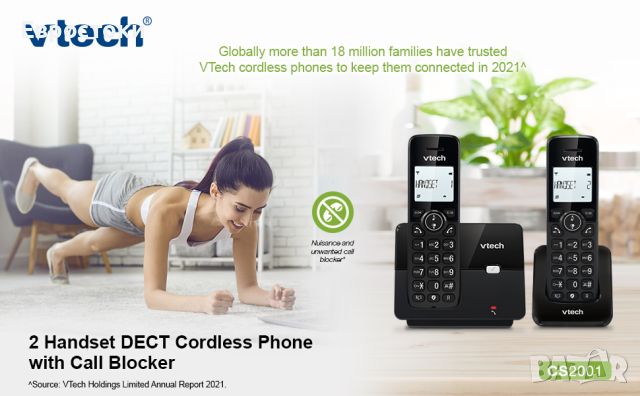 Безжичен телефон VTech CS2001 с 2 слушалки, режим ECO+, снимка 3 - Стационарни телефони и факсове - 45604449
