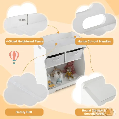 Дървена масичка за повиване, поставка за бебешки пелени с 2 чекмеджета, снимка 4 - Шкафове - 49680744