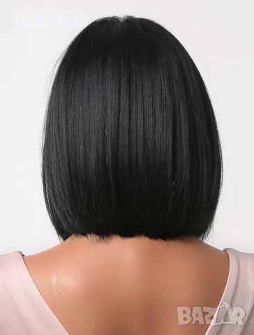 Черна елегантна боб перука с бретон, снимка 4 - Аксесоари за коса - 45711421