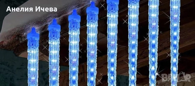 Коледна светеща украса тип падащ сняг / Светеща висулка 42cm / Бяла светлина / 8бр висулки, снимка 4 - Други - 51875096