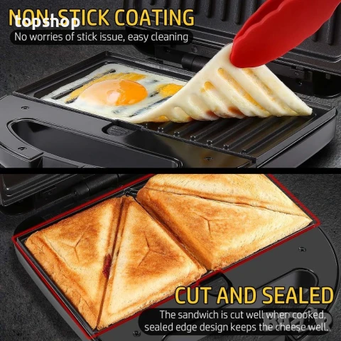 YASHE Тостер за сандвичи 3-в-1, гофретник Panini Presses Set, 750 W, снимка 4 - Тостери - 50525730