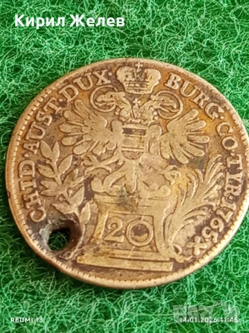 Сребърна монета 20 кройцера 1765г. Мария Терезия Австрия за КОЛЕКЦИЯ 52983, снимка 5 - Нумизматика и бонистика - 53094517