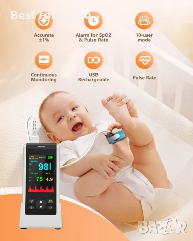 Акумулаторен пулсов оксиметър HealthTree, снимка 2 - Друга електроника - 50161120