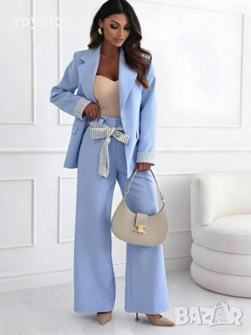 Дамски Елегантен Син Костюм Сако с Панталон 