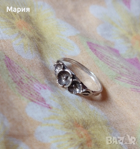 Сребърен пръстен с цветя, снимка 2 - Пръстени - 53056795