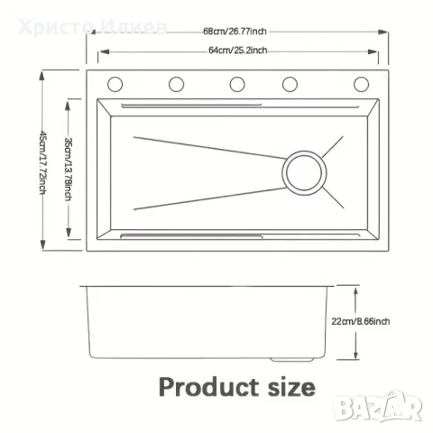 Модерна Кухненска мивка със смесител и много аксесоари 68см х 45см Мултифункционална Луксозна , снимка 3 - Мивки - 48764953