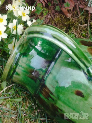 Винтидж дизайн  Голяма кана гарафа от теракота, емайлирана с красиво наситено зелено. , снимка 5 - Антикварни и старинни предмети - 50086577