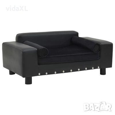 vidaXL Кучешки диван, черен, 81x43x31 см, плюш и изкуствена кожа（SKU:170954, снимка 1 - За кучета - 46089366