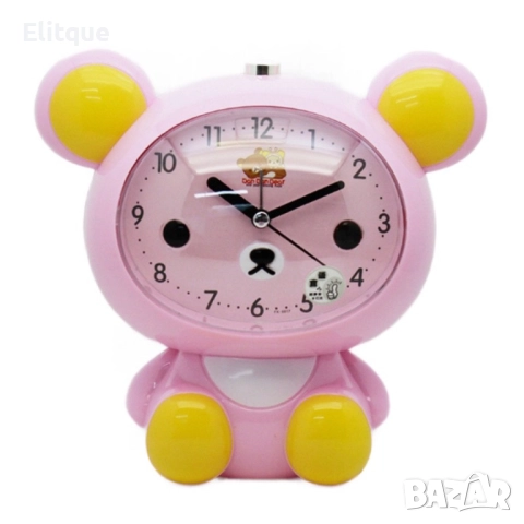 Детски настолен часовник със светлина и функция за будилник с батерии Мече, 15 х 16 см, снимка 2 - Други стоки за дома - 52895004