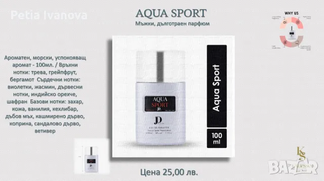 AQUA SPORT - Мъжки, дълготраен парфюм, снимка 1 - Мъжки парфюми - 49223647