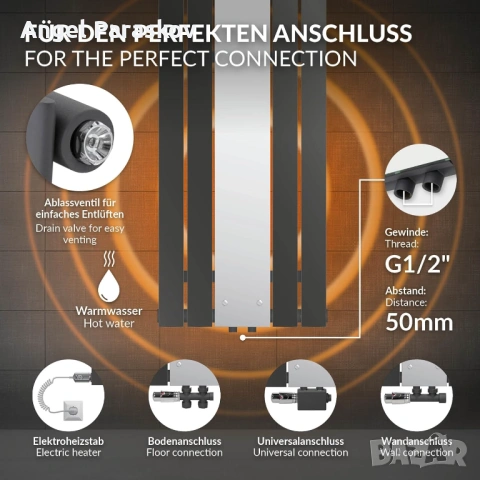 Дизайнерска лира за баня LuxeBath с огледало - черна, снимка 2 - Други стоки за дома - 53760329