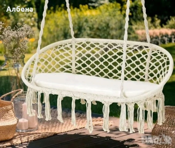 Двойна бежова градинска люлка за двама с възглавници, снимка 11 - Градински мебели, декорация  - 53479846