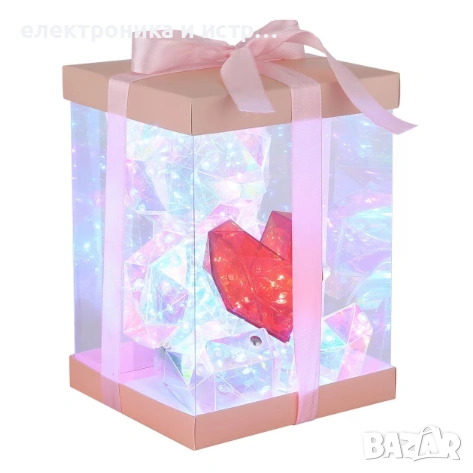 LED нощна лампа мече със сърце, USB, прозрачна/червена, снимка 2 - Лед осветление - 53423461