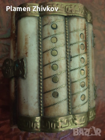 костена инкрустирана кутия  облицована със син бархет, снимка 8 - Антикварни и старинни предмети - 53438163