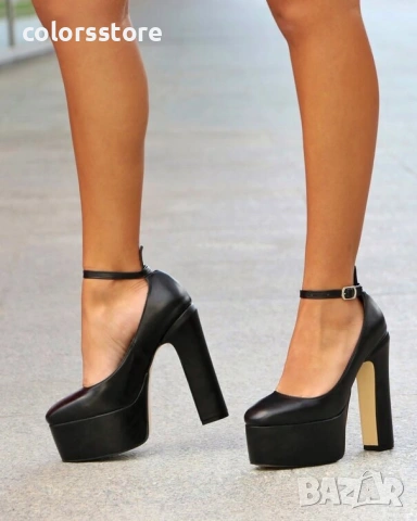 Обувки на ток - черна кожа - VT1