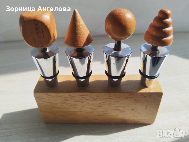Тапи за вино. Blonde Wood Wine Stopper Set