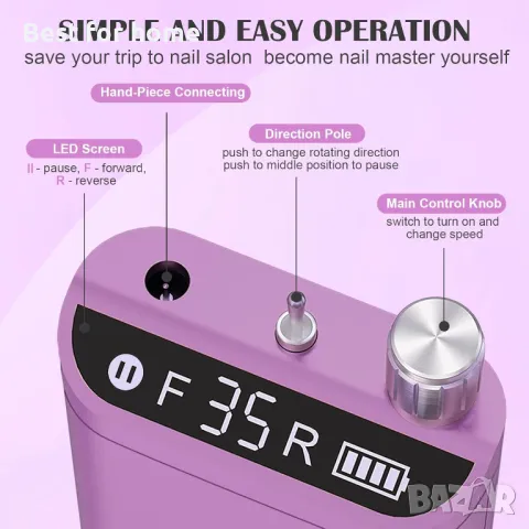 електрическа акумулаторна полипила за нокти, снимка 3 - Продукти за маникюр - 49891785