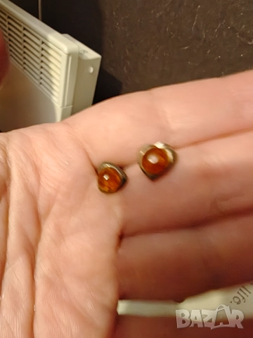 Френски ретро обеци с кехлибар, снимка 2 - Обеци - 52876762