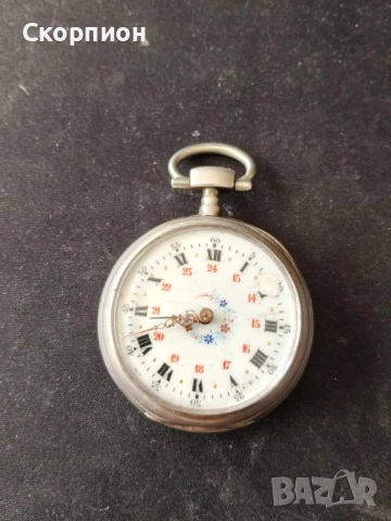 Швейцарски СРЕБЪРЕН джобен часовник 1900г. с ключе - 10 РУБИНА ПРОМОЦИЯ, снимка 12 - Джобни - 48835206