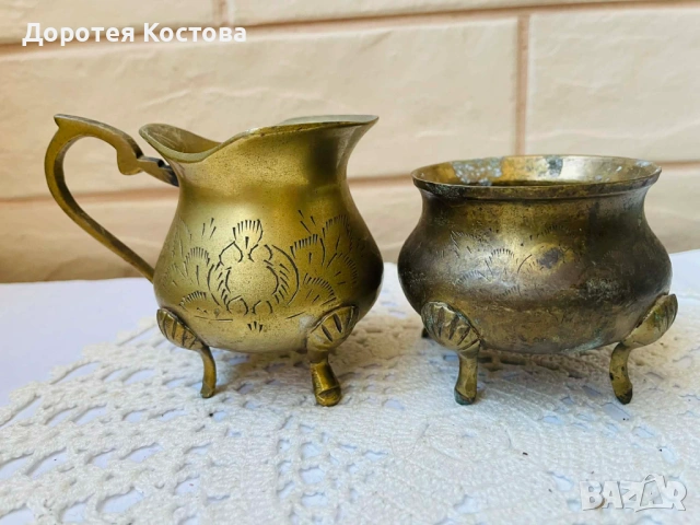 Красив месингов комплект от Англия - 5 части, за кафе / чай , снимка 3 - Антикварни и старинни предмети - 53742554