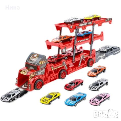 Детски автовоз с катапулт и 6 метални коли, снимка 4 - Коли, камиони, мотори, писти - 45185722