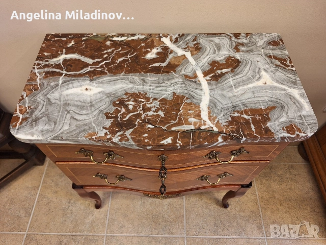 Скрин Луи XV с богата Интарзия и мраморен плот, снимка 5 - Скринове - 53772606