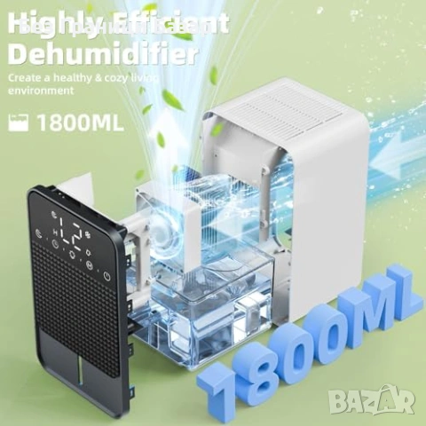 Нов Преносим влагоуловител 1.8L за баня и спалня 600ml/24H LED светлина, снимка 3 - Други стоки за дома - 53131877