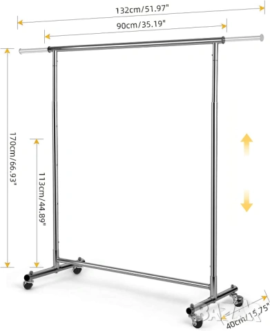 НОВА Закачалка за дрехи с колелца, Хром, снимка 5 - Закачалки - 54217581