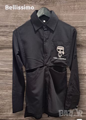 *Karl Lagerfeld* Дамска асиметрична риза в черен цвят с бродирано лого, снимка 1 - Ризи - 45767952