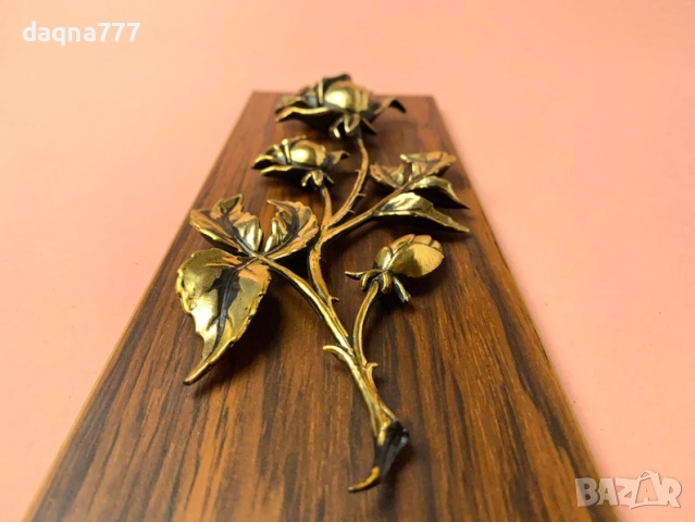 Винтидж стенна картина  дървесен панел с роза, Германия, снимка 6 - Картини - 52254290