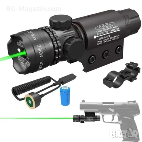 Акумулаторен зелен лазерен прицел мерник за лов въздушна пушка еърсофт лазер оръжие зелена точка, снимка 8 - Оборудване и аксесоари за оръжия - 51051945