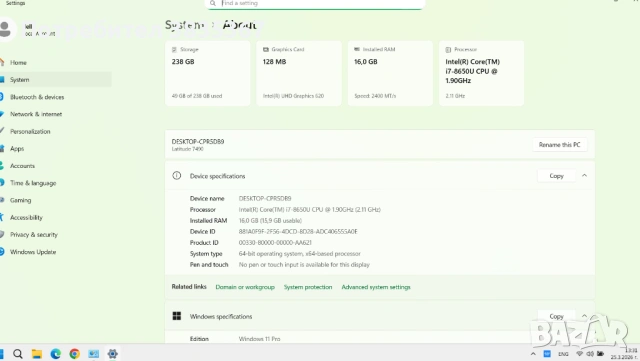 Dell-7490-i7 8650U/16GB-DDR4/256GBSSD-Nvme,Windows11-висок бизнес клас, снимка 2 - Лаптопи за работа - 53974494