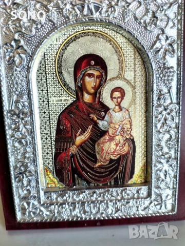 Посребрена Иконка Дева Мария С Младенеца, снимка 3 - Икони - 54020023