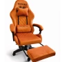 Оранжев велурен геймърски стол с поставка за крака – ергономичен, метална рамка, снимка 7