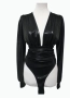  Резервирани Италиянско Черно боди с дълъг ръкав с кожен мокър ефект , снимка 2
