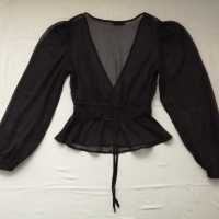 Stradivarius дамска черна прозрачна блуза на точки р-р S/M, снимка 12 - Блузи с дълъг ръкав и пуловери - 45073845