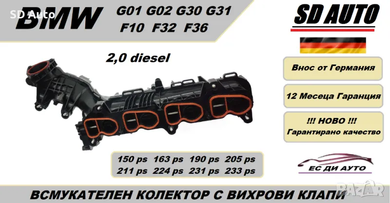 Всмукателен Колектор с вихрови Клапи + комплект уплатнения за BMW 2,0 diesel B47/N47, снимка 1