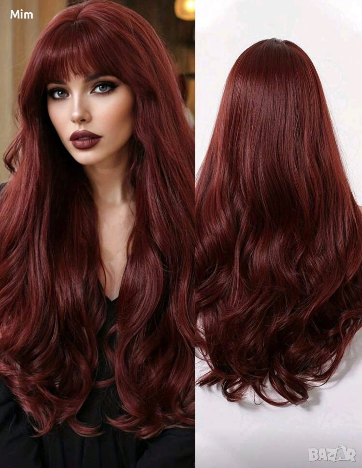 60 см Перука в червено бордо с бретон , снимка 1